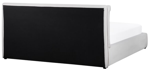 Postel s úložným prostorem BAJONNA Umělý samet Krémově bílá 180 x 200 cm
