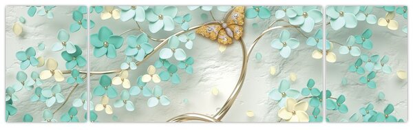 Obraz květiny s motýly (170x50 cm)