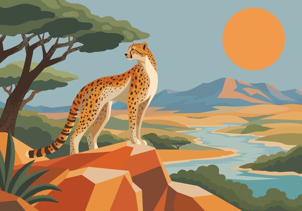 Fototapeta Gepard stojící na skále, Fototapety se zvířaty, Populární fototapety - Tapeko.co.cz