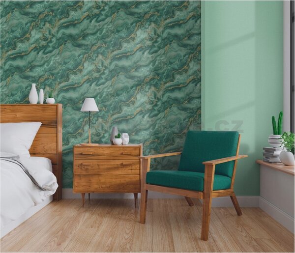 Vliesové tapety na zeď ELLE DECORATION 4 10447-19, rozměr 10,05 m x 0,53 m, mramor zeleno-zlatý, Erismann