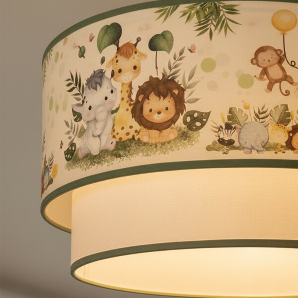Brilagi-LED Dětský lustr na lanku BOBO 1xE27/60W/230V pr.40cm krém./zel./džungle