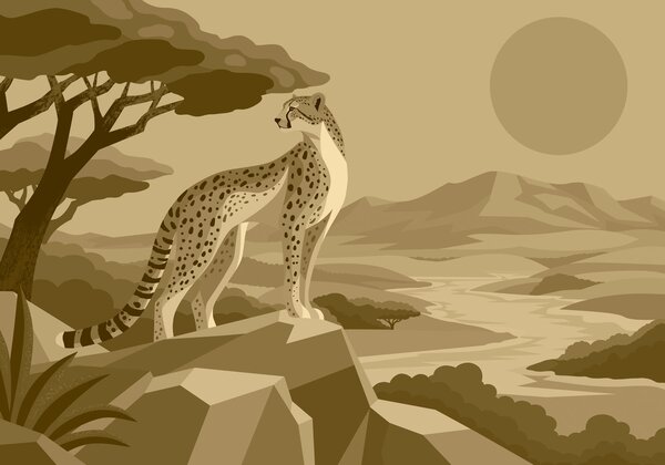 Fototapeta Gepard stojící na skále, Fototapety se zvířaty, Populární fototapety - Tapeko.co.cz