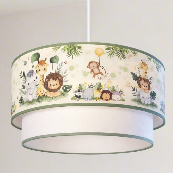 Brilagi-LED Dětský lustr na lanku BOBO 1xE27/60W/230V pr.40cm krém./zel./džungle