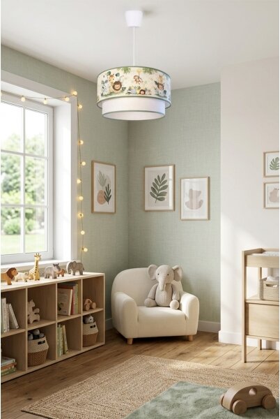 Brilagi-LED Dětský lustr na lanku BOBO 1xE27/60W/230V pr.40cm krém./zel./džungle