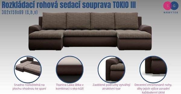 Rozkládací rohová sedací souprava TOKIO III Šedá/bílá II
