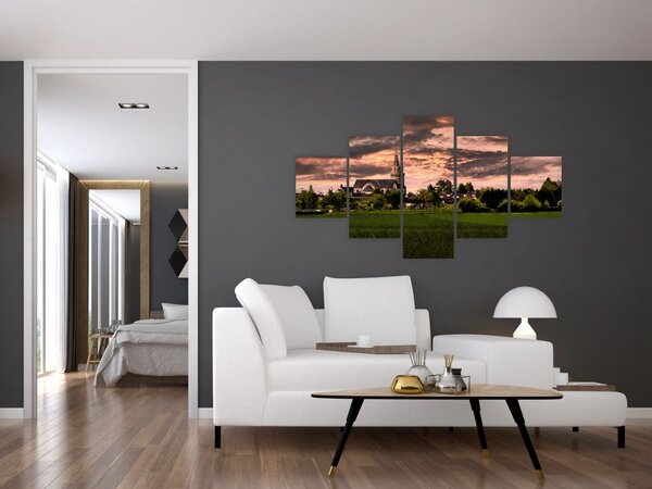 Obraz krajiny s kostelem (125x70 cm)