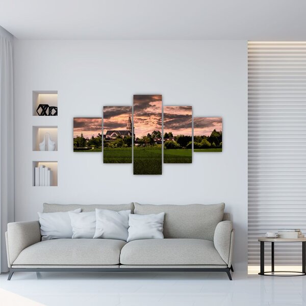 Obraz krajiny s kostelem (125x70 cm)