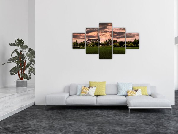 Obraz krajiny s kostelem (125x70 cm)