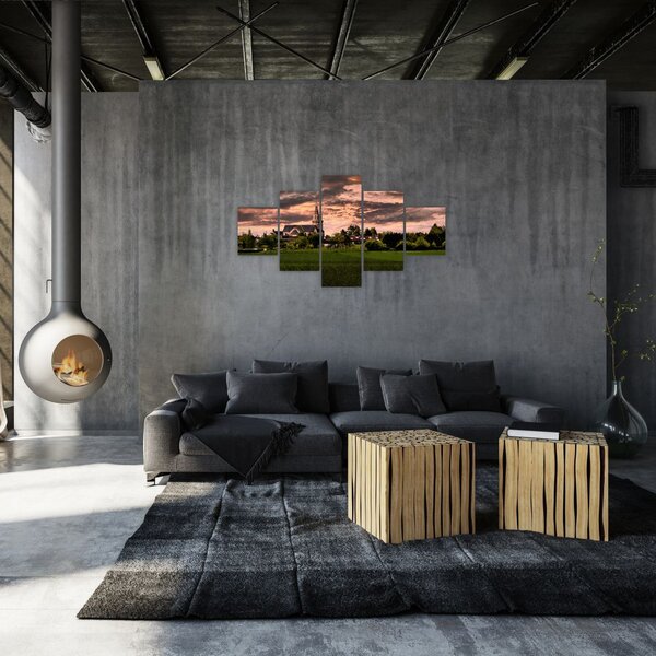 Obraz krajiny s kostelem (125x70 cm)