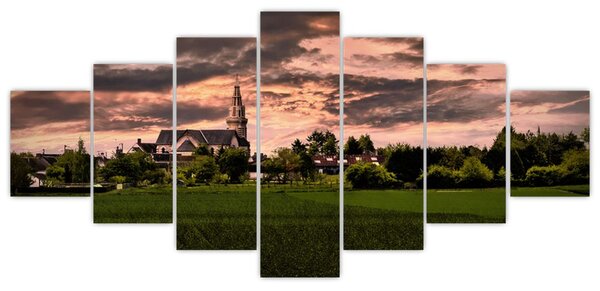 Obraz krajiny s kostelem (210x100 cm)