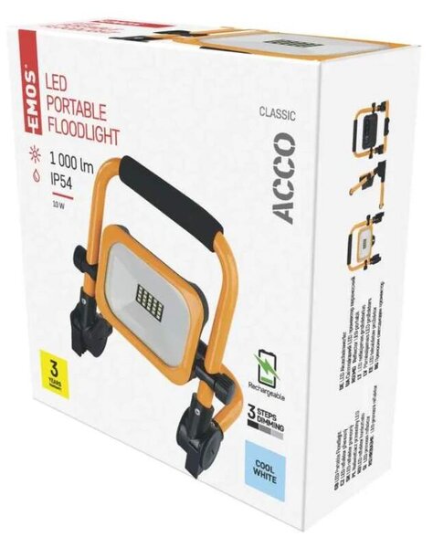 Emos ZS2812 ACCO - Přenosný LED reflektor s akumulátorem, 10W, IP54 (LED reflektor se stojanem)
