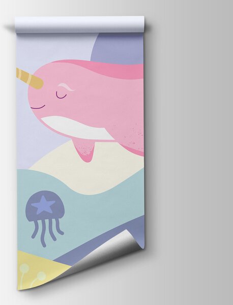 Fototapeta Karikatura narvala a mořského tvora, Dětské fototapety, Populární fototapety - Tapeko.co.cz