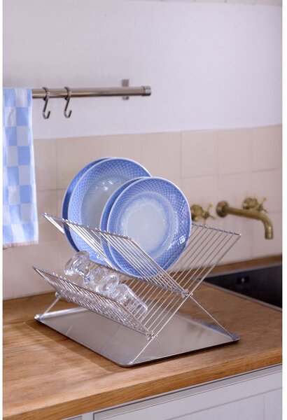 Kovový dvoupatrový odkapávač v leskle stříbrné barvě 41x31 cm Dry-It – Mette Ditmer Denmark
