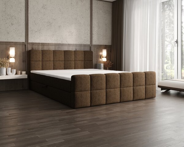Čalouněná postel 140x200 CABRIA s úložným prostorem - hnědá