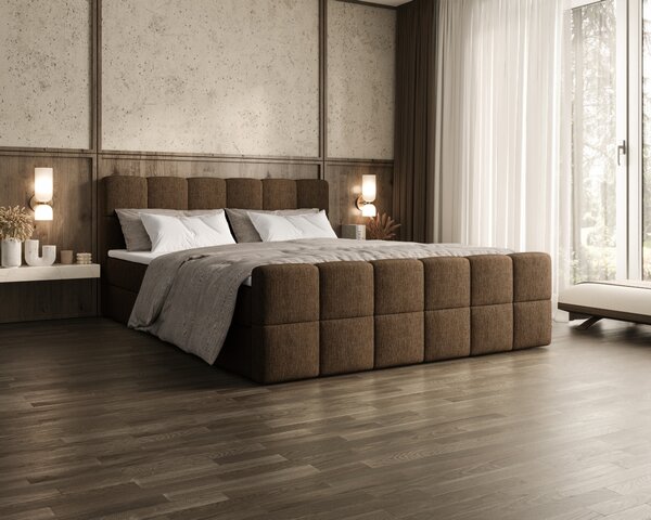 Čalouněná postel 140x200 CABRIA s úložným prostorem - hnědá