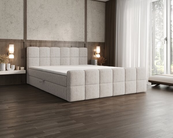 Čalouněná postel 140x200 CABRIA s úložným prostorem - světle béžová