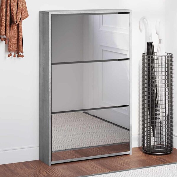 Botník se zrcadlem 3patrový šedá sonoma 63x17x102,5 cm