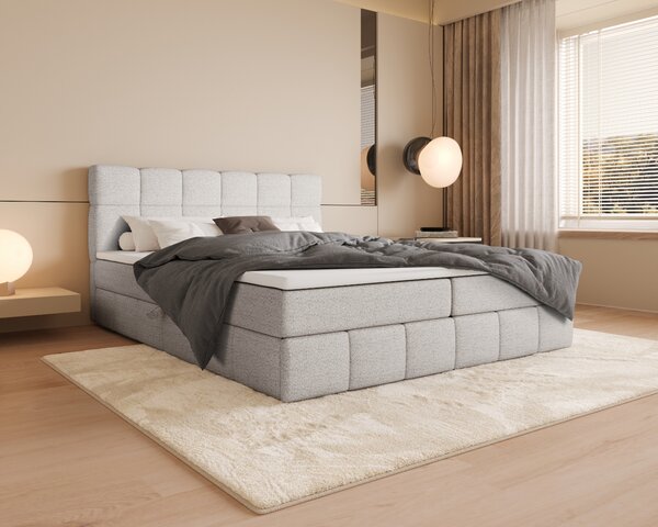 Manželská postel s úložným prostorem 140x200 VAFLIA - světle šedá