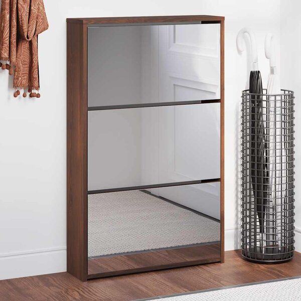 Botník se zrcadlem 3patrový hnědý dub 63x17x102,5 cm