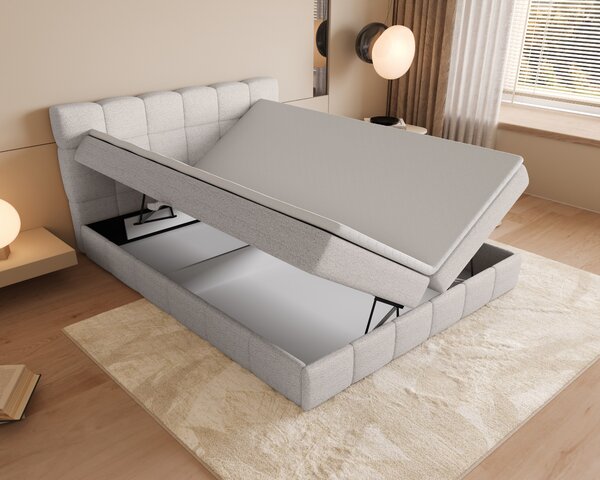Manželská postel s úložným prostorem 140x200 VAFLIA - světle šedá