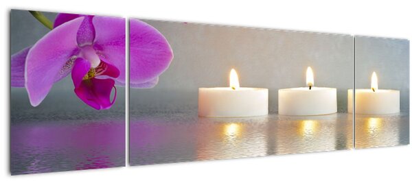 Obraz svíček na vodě (170x50 cm)