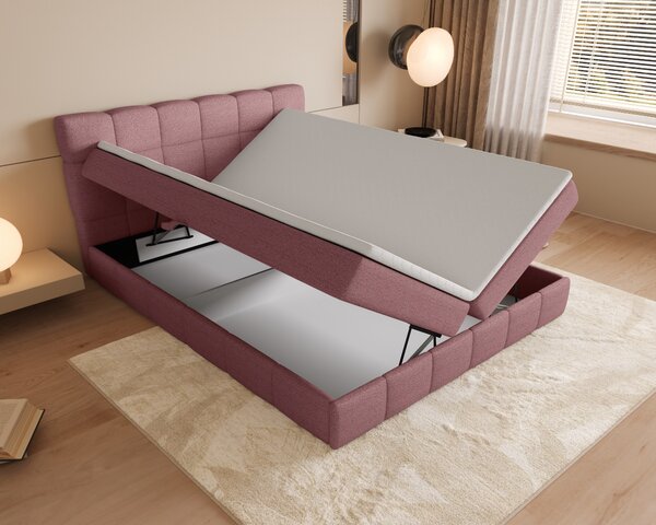 Manželská postel s úložným prostorem 140x200 VAFLIA - růžová