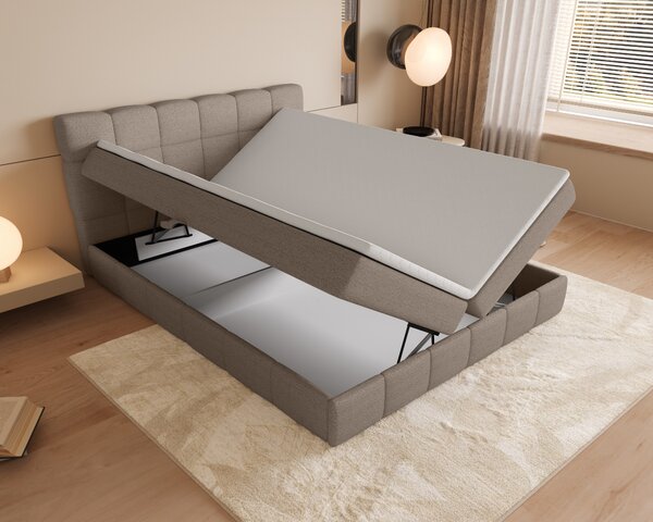 Manželská postel s úložným prostorem 140x200 VAFLIA - světle hnědá