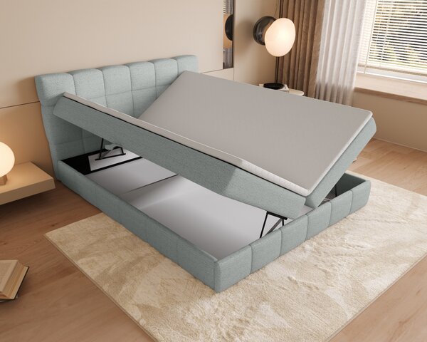 Manželská postel s úložným prostorem 140x200 VAFLIA - světle modrá