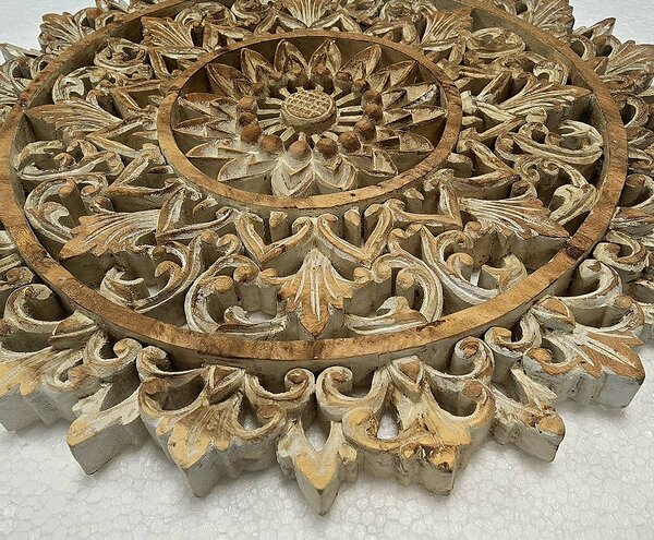 Závěsná dekorace MANDALA natural dřevo, ruční práce, 40 cm