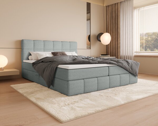 Manželská postel s úložným prostorem 140x200 VAFLIA - světle modrá