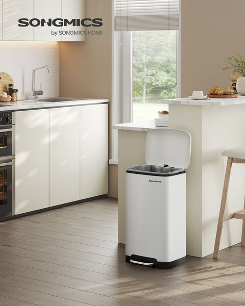 SongmicsHome Odpadkový koš s pomalým zavíráním SLOW, 30l, bílá