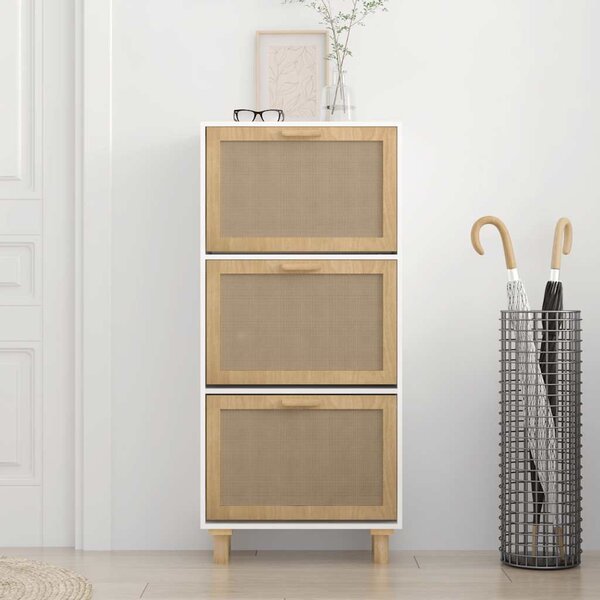 Botník bílý 52 x 25 x 115 cm kompozitní dřevo a přírodní ratan