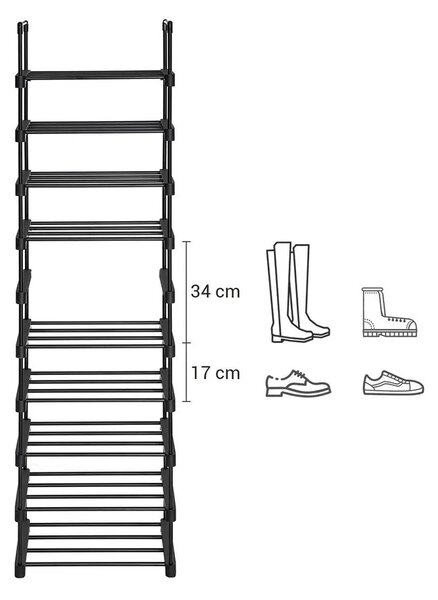 SongmicsHome Stohovatelný regál na boty TUBE, 10 polic, 45x30x174cm, černá