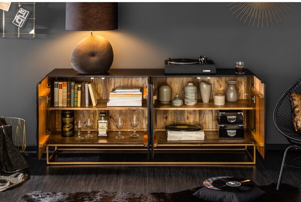 Massive home | Černý designový příborník 177 cm Scorpion mango