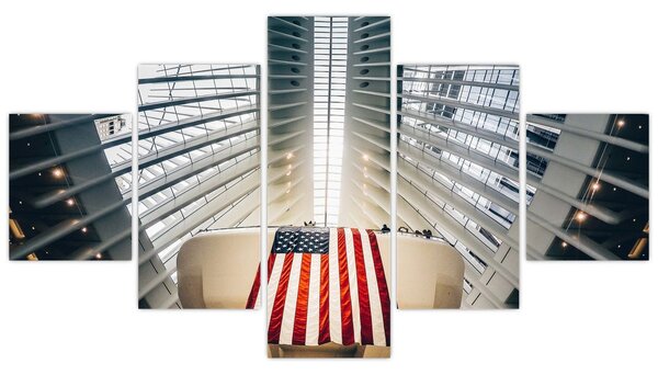 Obraz stavby s vlajkou USA (125x70 cm)