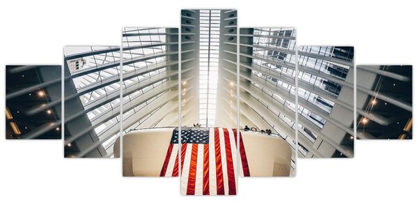 Obraz stavby s vlajkou USA (210x100 cm)