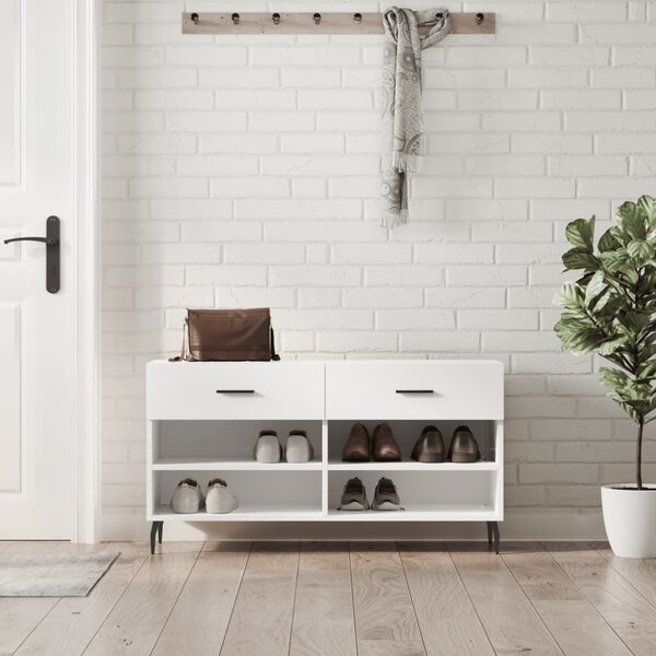 Botník bílý s vysokým leskem 102 x 35 x 55 cm kompozitní dřevo