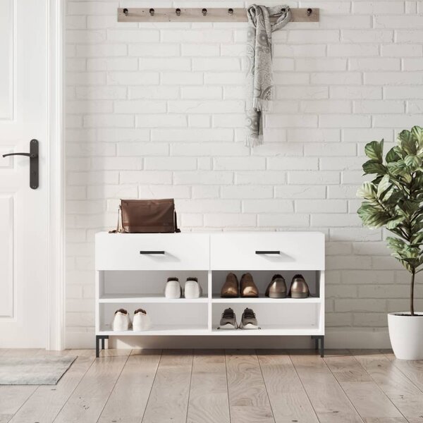 Botník bílý s vysokým leskem 102 x 35 x 55 cm kompozitní dřevo