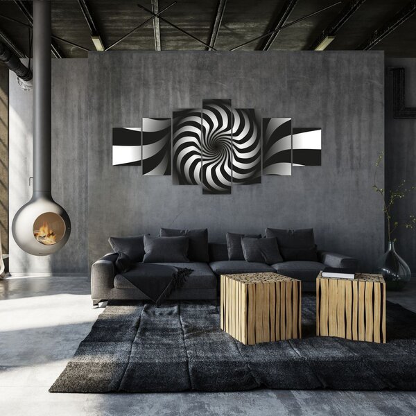 Abstraktní obraz černobílé spirály (210x100 cm)