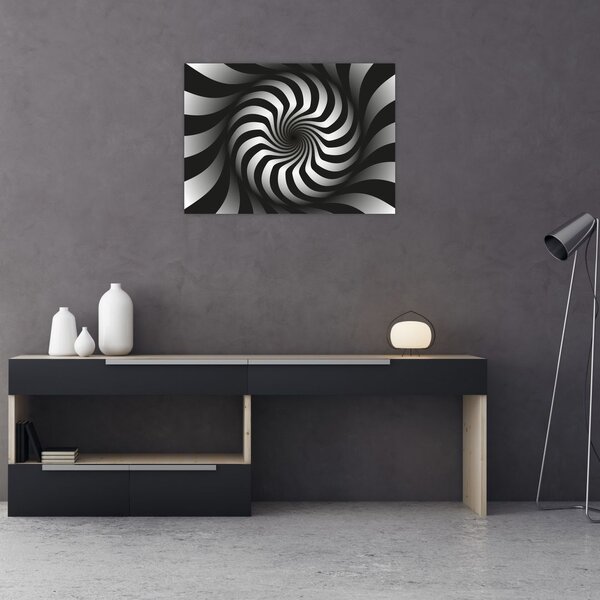 Abstraktní obraz černobílé spirály (70x50 cm)