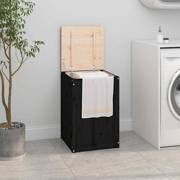 Box na prádlo černý 44 x 44 x 66 cm masivní borové dřevo