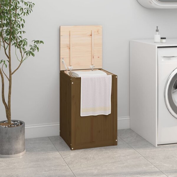 Box na prádlo medově hnědý 44 x 44 x 66 cm masivní borové dřevo