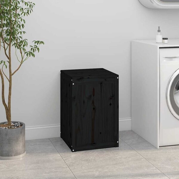 Box na prádlo černý 44 x 44 x 66 cm masivní borové dřevo