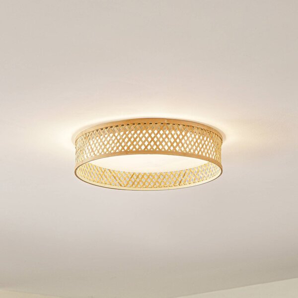 Lindby LED stropní svítidlo Eilif, bambus, Ø 40 cm, Světlé dřevo, Obývací pokoj / jídelna, Bambus, Moderní