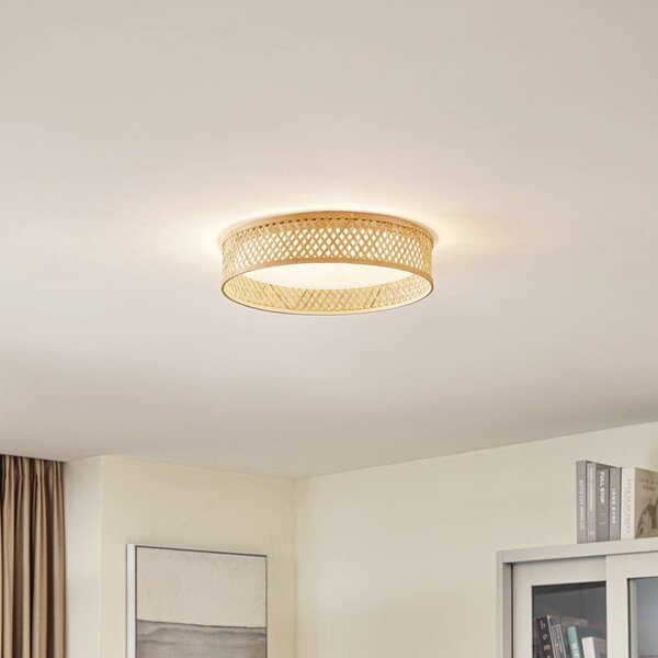 Lindby LED stropní svítidlo Eilif, bambus, Ø 40 cm, Světlé dřevo, Obývací pokoj / jídelna, Bambus, Moderní