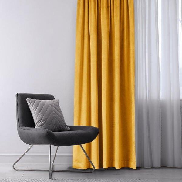 AmeliaHome Závěs Amelia Home Velvet s multifunkční páskou hořčicově žlutý, velikost 140x270
