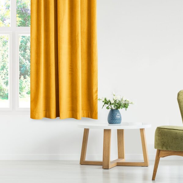 AmeliaHome Závěs Amelia Home Velvet s multifunkční páskou hořčicově žlutý, velikost 140x270