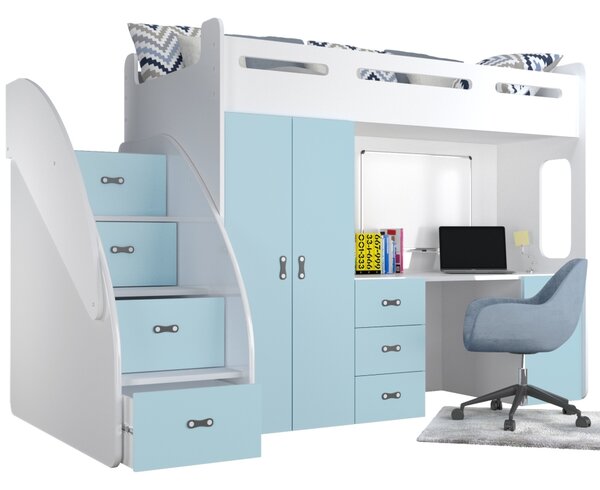 Patrová postel ZUZKA PLUS včetně psacího stolu (různé barvy), Modrá