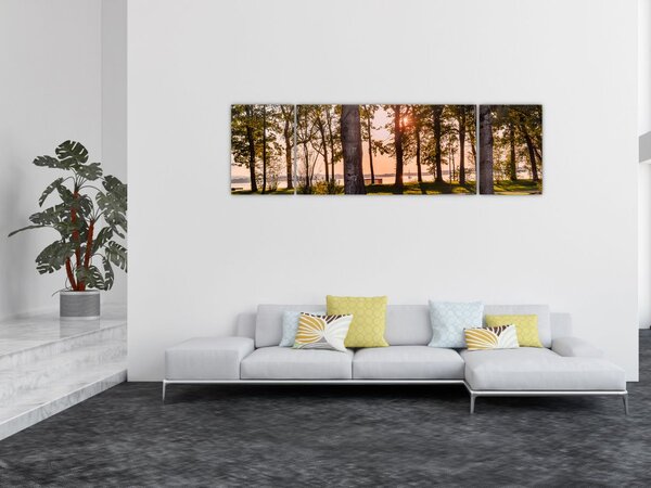 Obraz stromů u jezera (170x50 cm)
