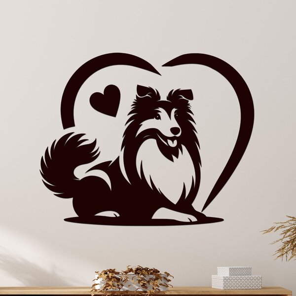 Dřevěný obraz Sheltie v srdci | Rozměry (cm): 40x32 | Zvolte barvu dekoru: Buk